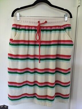 Downeast Striped Terry Knit Midi Skirt Size L Retro 70s Camp Pockets Cozy